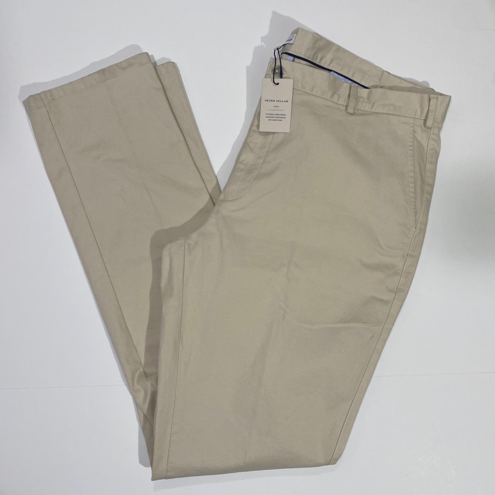 NEW Peter Millar Crown Mens 42 Unhemmed Stone Stretch Pants
